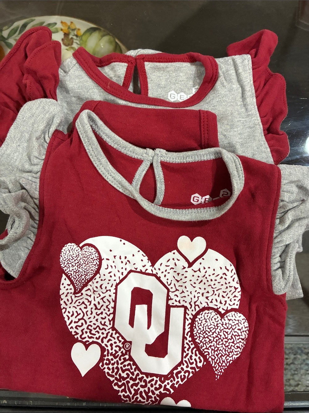 OU Red & Gray Girls' Ruffle Sleeve Tank Top - Team Logo